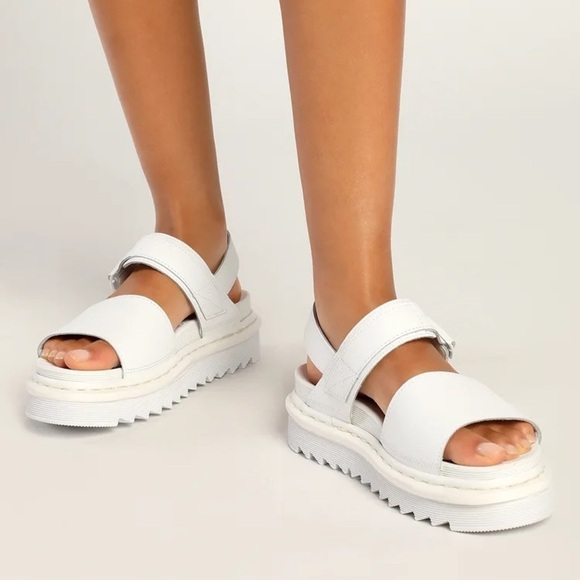 Dr. Martens Women’s Voss Mono White Leather Double Strap Buckled Sandals 11.5